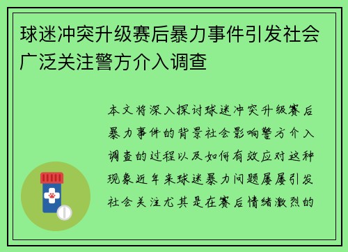 球迷冲突升级赛后暴力事件引发社会广泛关注警方介入调查